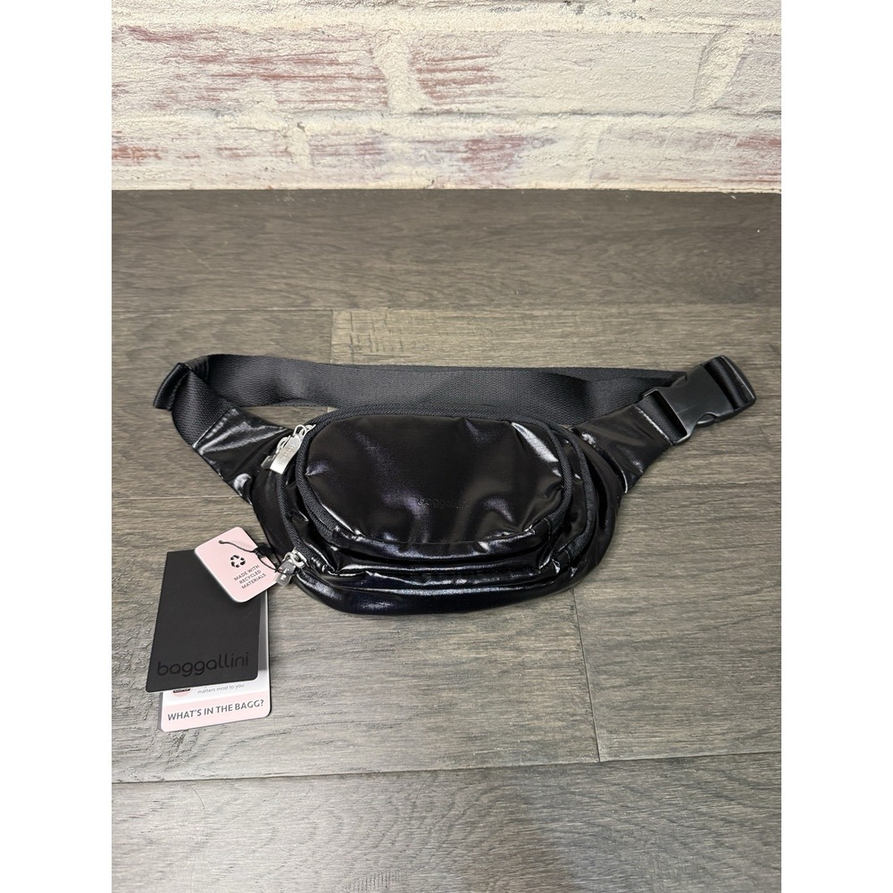 Baggallini on the Go Waist Pack Belt Bag Black Gloss New NWT Fanny Pack